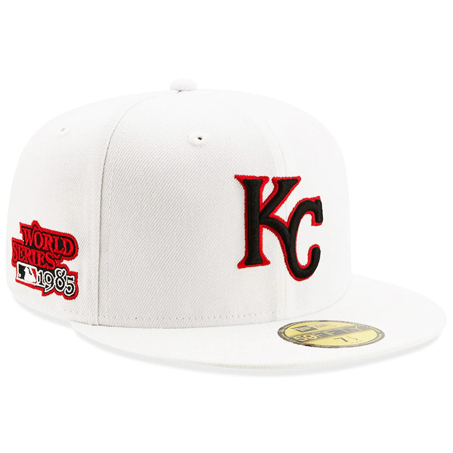 New Era White Kansas City Royals 1985 World Series Patch Red Undervisor 59FIFTY Fitted Hat