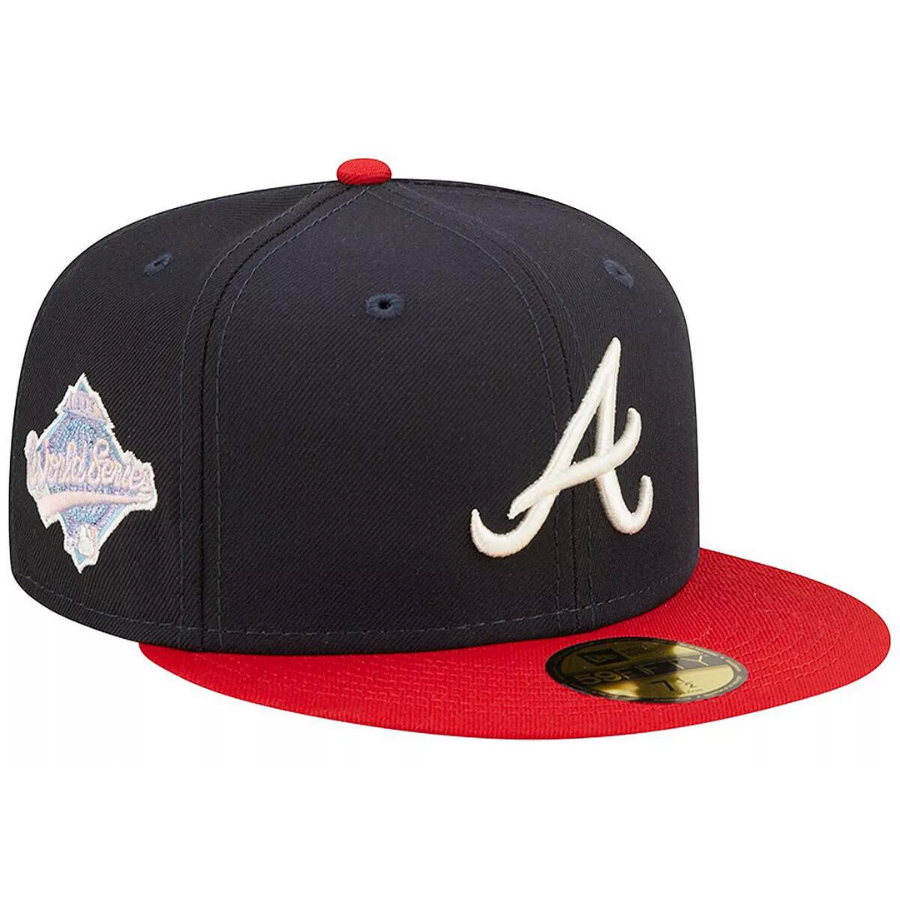 New Era Atlanta Braves Navy Pop Sweatband Undervisor 1995 World Series Cooperstown Collection 59FIFTY Fitted Hat