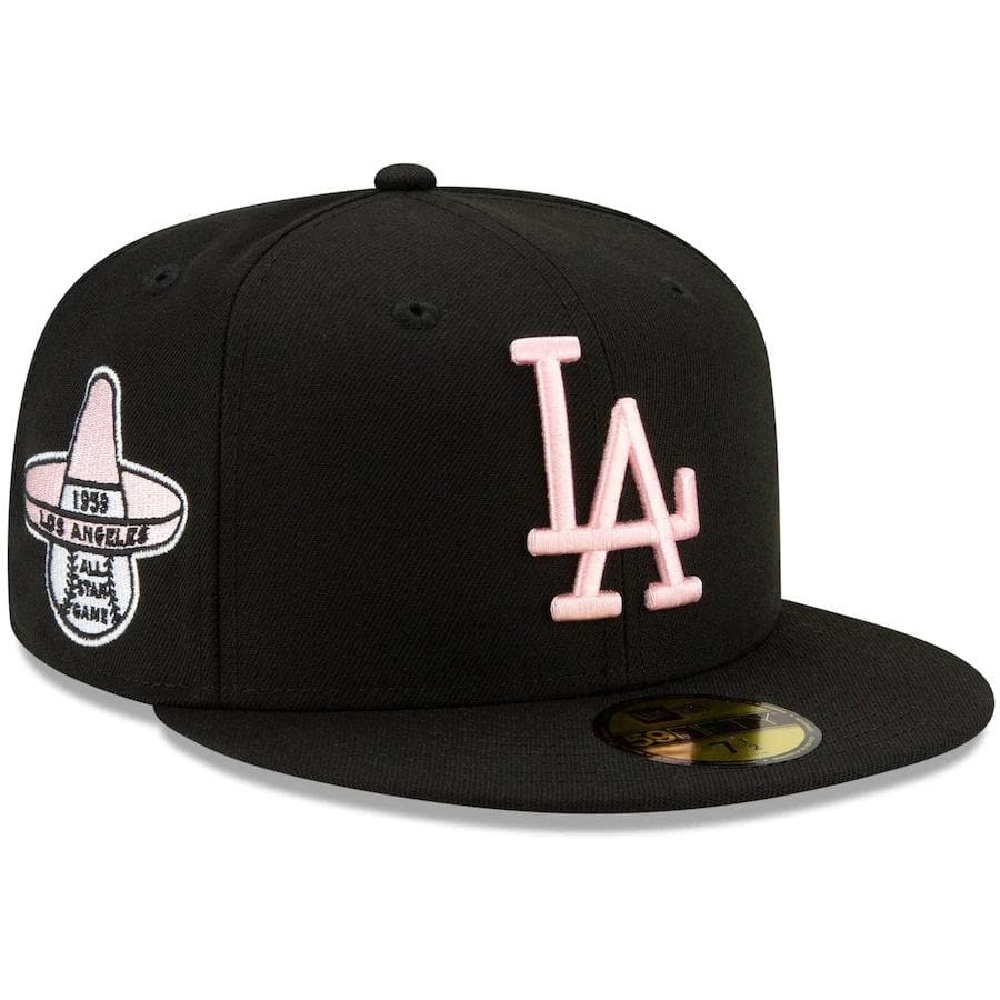 New Era Los Angeles Dodgers Black 1959 MLB All-Star Game Patch Pink Undervisor 59FIFTY Fitted Hat