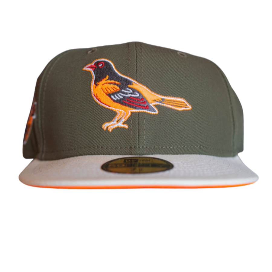 New Era Baltimore Orioles Olive/Orange/Off-White 50th Anniversary 59FIFTY Fitted Hat
