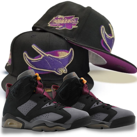 New Era Tampa Bay Rays Black/Purple Fitted Hat w/ Air Jordan 6 Retro 'Bordeaux'
