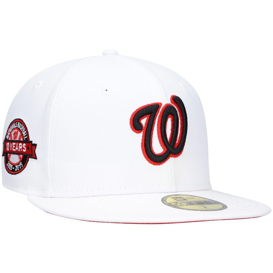 New Era White Washington Nationals 10th Anniversary Patch Red Undervisor 59FIFTY Fitted Hat