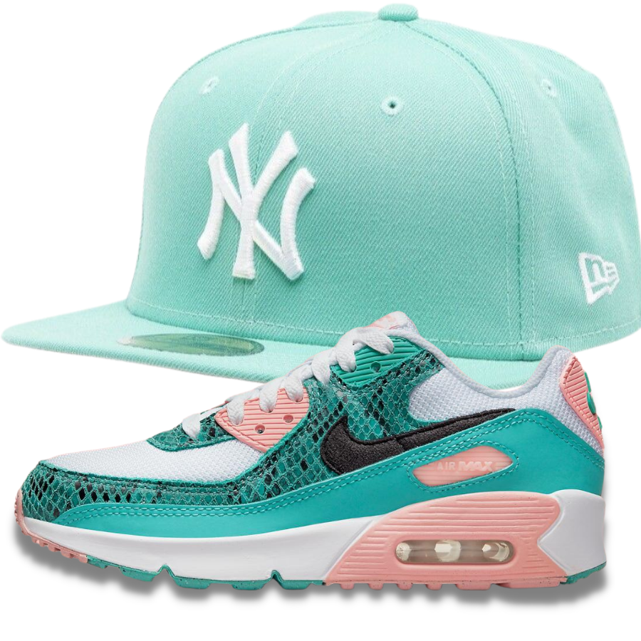 New Era Mint NY Yankees Fitted Hat w/ Nike Air Max 90 "Green Snakeskin" Sneakers