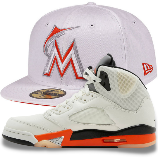 New Era Miami Marlins White/Orange Fitted Hat w/ Air Jordan 5 Retro 'Shattered Backboard'