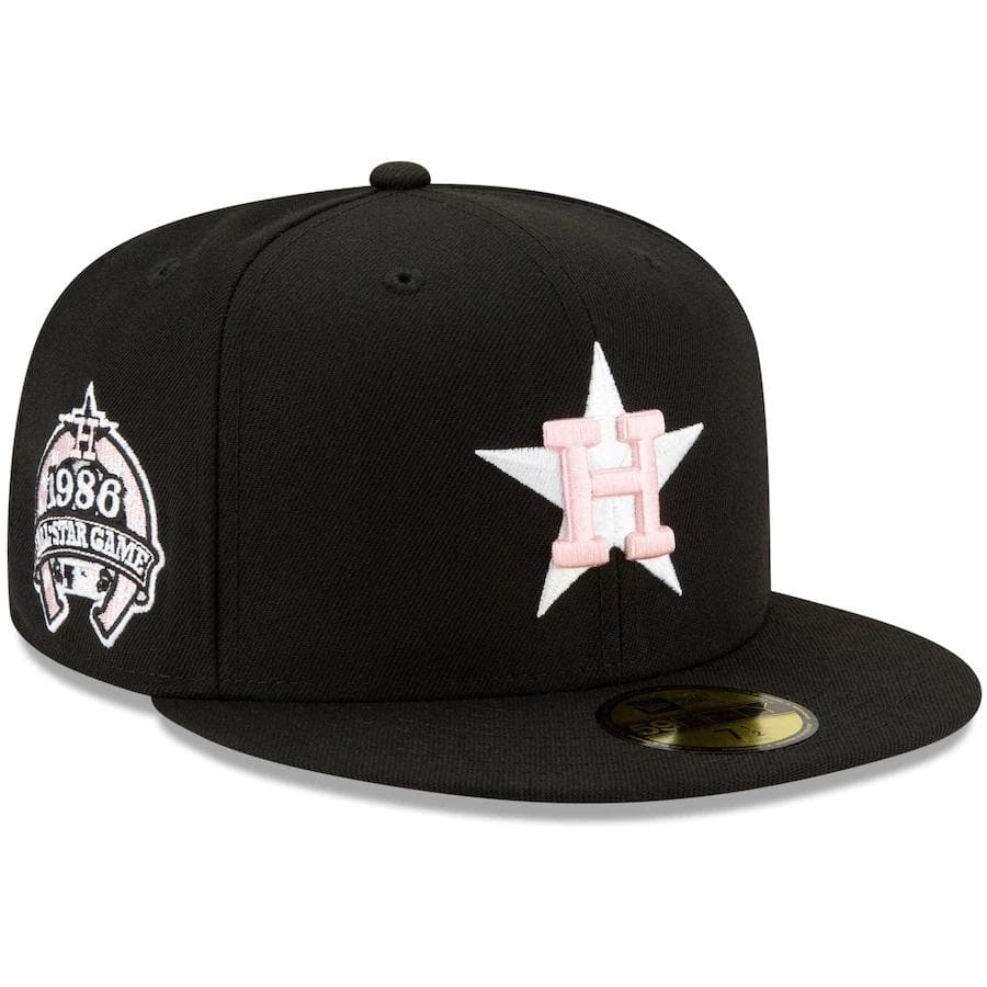 New Era  Houston Astros Black 1986 MLB All-Star Game Patch Pink Undervisor 59FIFTY Fitted Hat