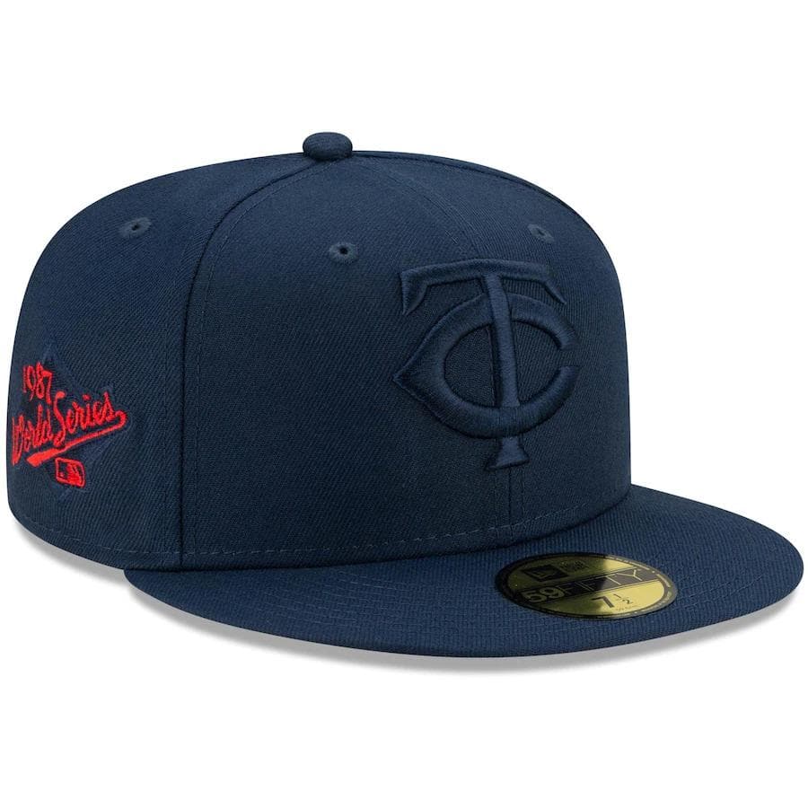 New Era Minnesota Twins Navy Cooperstown Collection Oceanside Red Under Visor 59FIFTY Fitted Hat