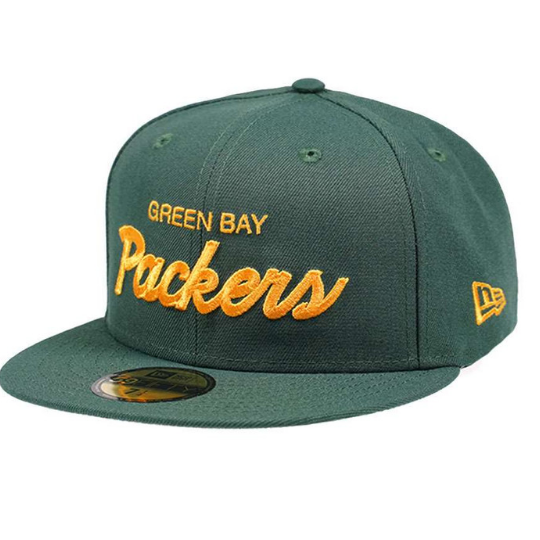 New Era Green Bay Packers Throwback Script 59FIFTY Fitted Hat