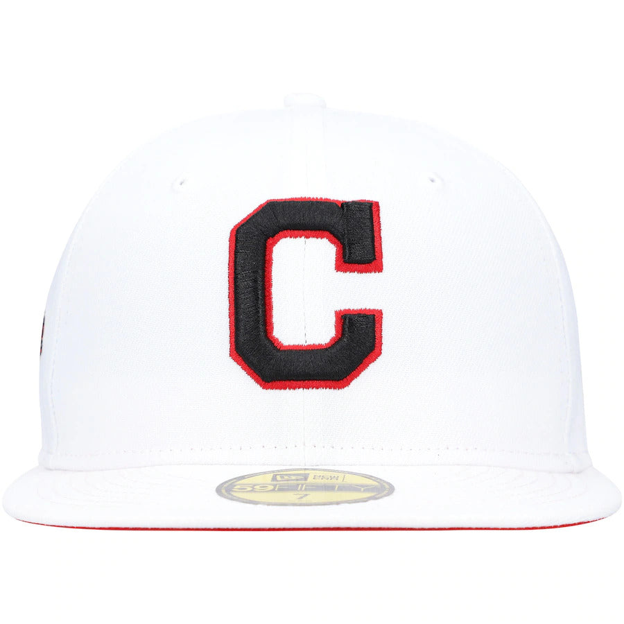 New Era White Cleveland Indians 1997 World Series Patch Red Undervisor 59FIFTY Fitted Hat