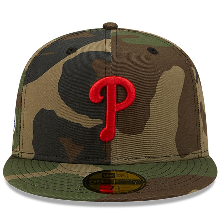 New Era Camo Philadelphia Phillies Citizens Bank Park Inaugural Season Patch Woodland Undervisor 59FIFTY Fitted Hat