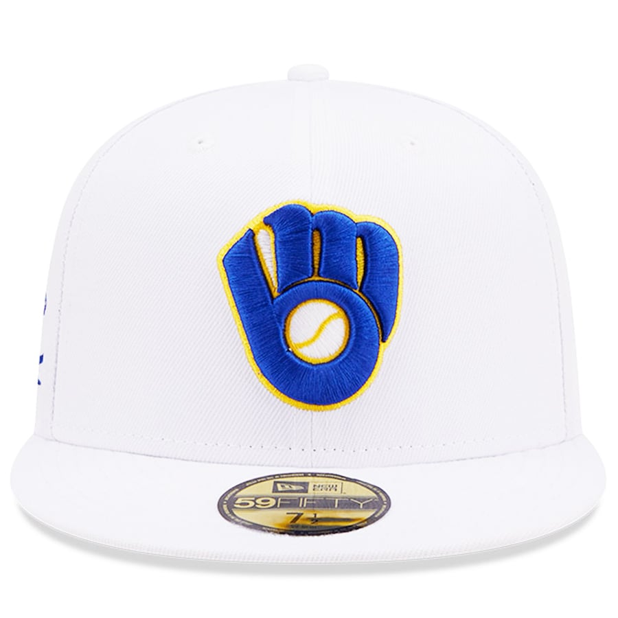 New Era White Milwaukee Brewers 1982 American League Champions Patch Undervisor 59FIFTY Fitted Hat