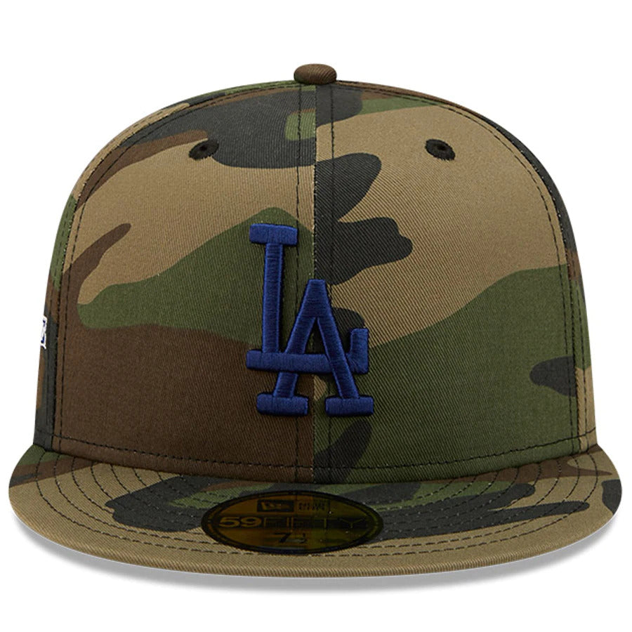 New Era Camo Los Angeles Dodgers 50th Anniversary Patch Woodland Undervisor 59FIFTY Fitted Hat