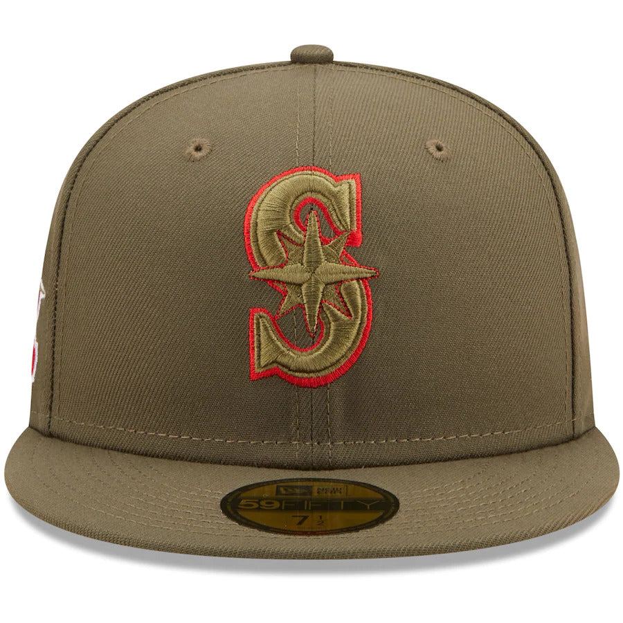 New Era Seattle Mariners Olive 20th Anniversary Scarlet Undervisor 59FIFTY Fitted Hat