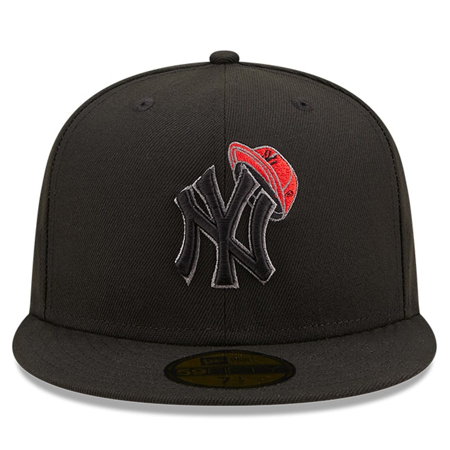 New Era Black New York Yankees 100th Anniversary Patch Blackout Pop Undervisor 59FIFTY Fitted Hat
