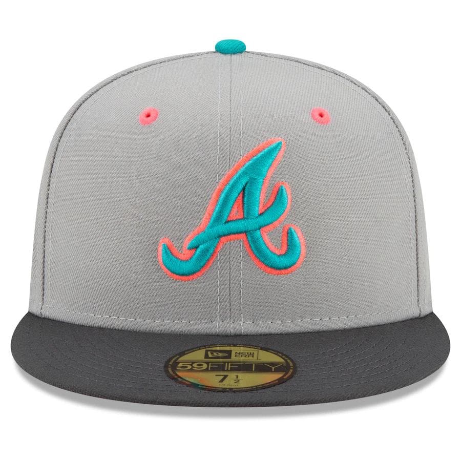 New Era Grey Atlanta Braves Hot Pink Undervisor 59FIFTY Fitted Hat