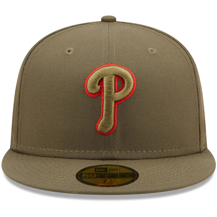 New Era Philadelphia Phillies Olive 2008 World Series Scarlet Undervisor 59FIFTY Fitted Hat
