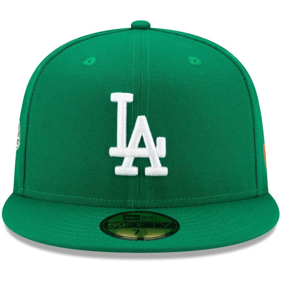 New Era Los Angeles Dodgers Green 100th Season Orange Undervisor 59FIFTY Fitted Hat