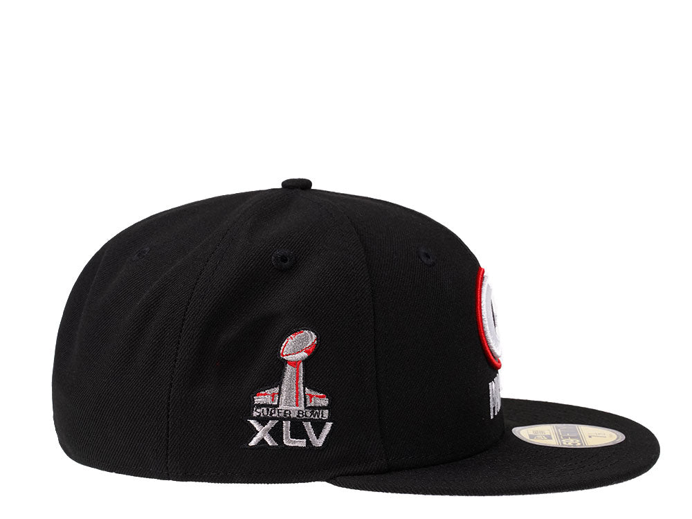 New Era Green Bay Packers Super Bowl XLV Black & Red 59FIFTY Fitted Hat