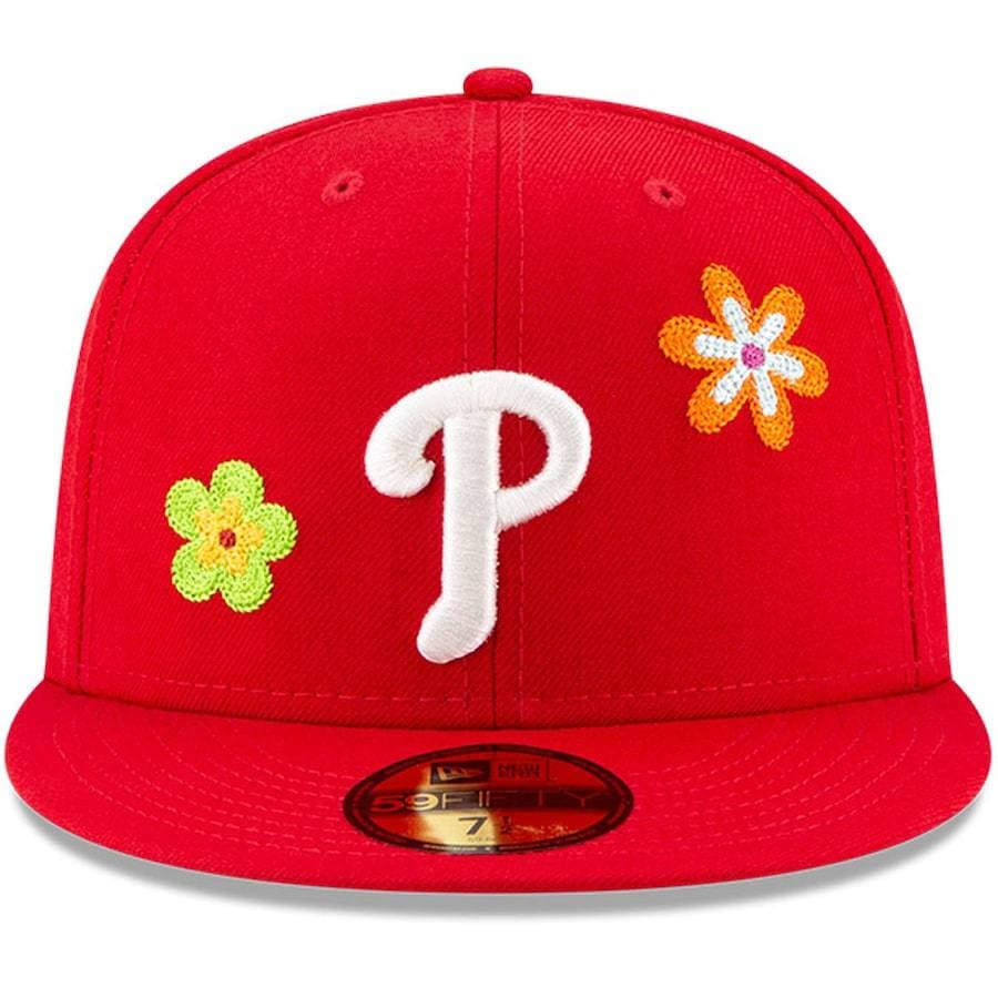 New Era Philadelphia Phillies Chain Stitch Floral Red 59FIFTY Fitted Hat
