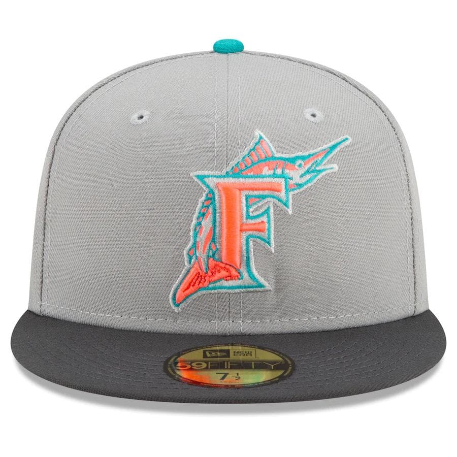 New Era Grey Florida Marlins Hot Pink Undervisor 59FIFTY Fitted Hat