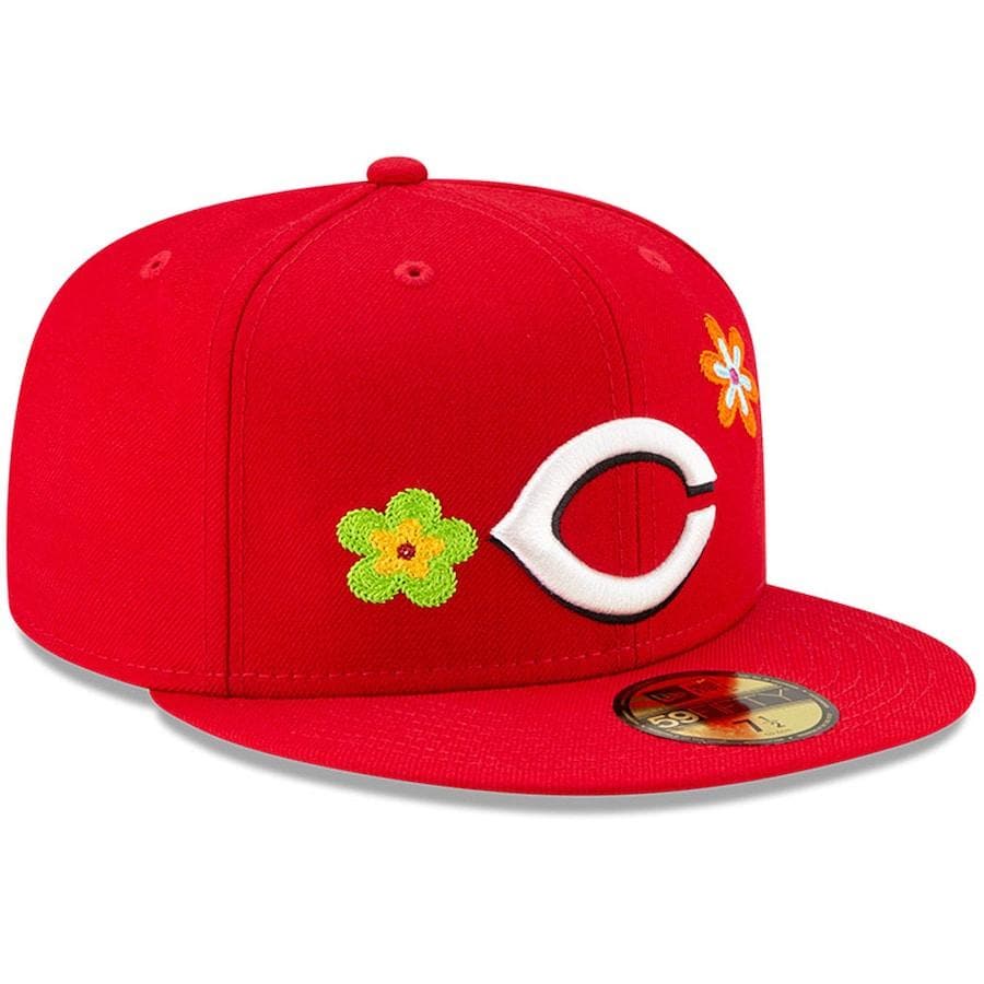 Cincinnati Reds Chain New Era Cincinnati Reds Chain Stitch Floral Red 59FIFTY Fitted Hat