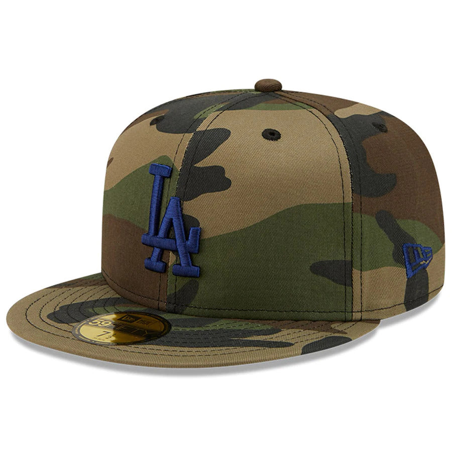 New Era Camo Los Angeles Dodgers 50th Anniversary Patch Woodland Undervisor 59FIFTY Fitted Hat
