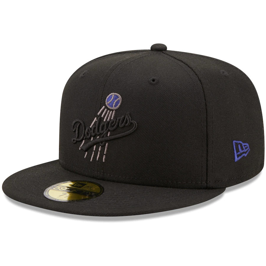 New Era Black  Los Angeles Dodgers 100th Anniversary Patch Blackout Pop Undervisor 59FIFTY Fitted Hat