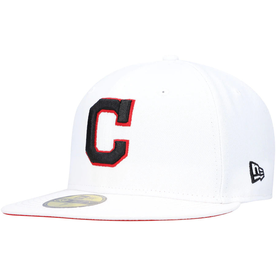 New Era White Cleveland Indians 1997 World Series Patch Red Undervisor 59FIFTY Fitted Hat