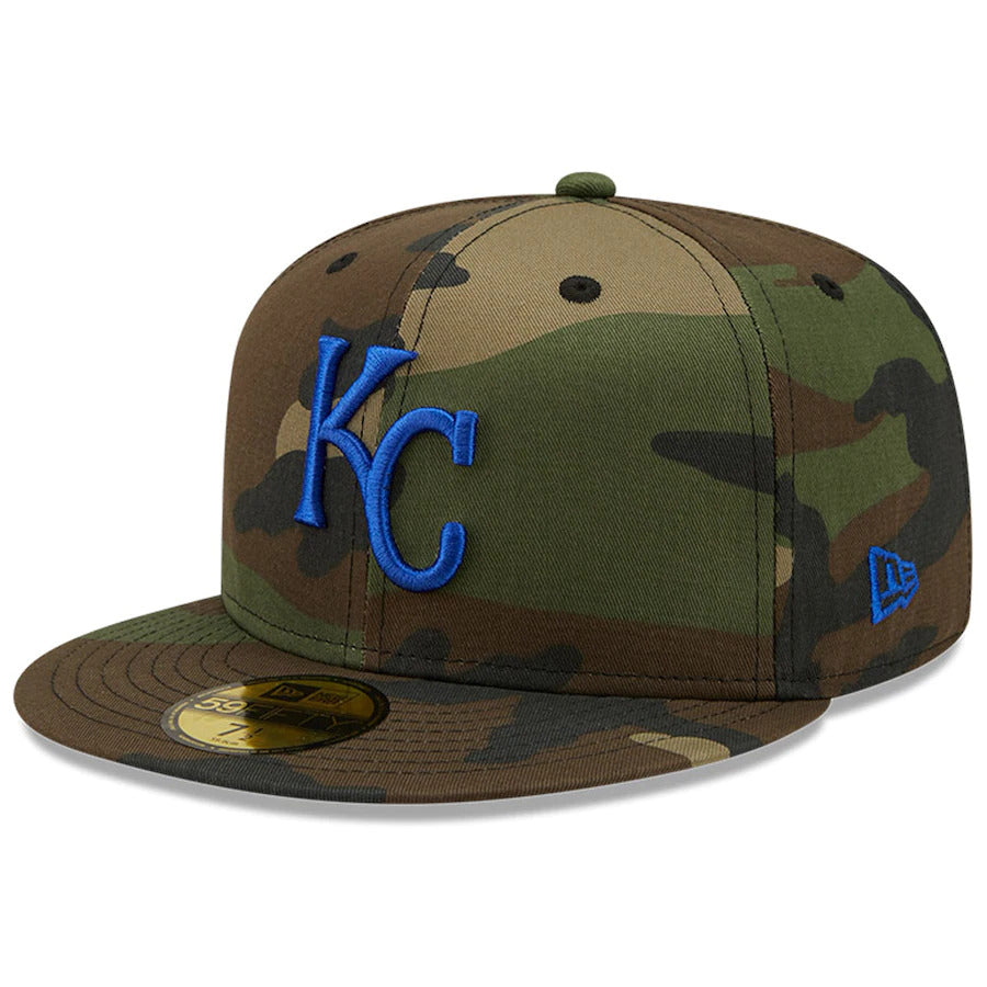 New Era Camo Kansas City Royals 50th Anniversary Patch Woodland Undervisor 59FIFTY Fitted Hat