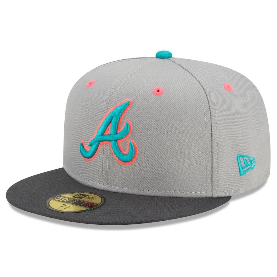 New Era Grey Atlanta Braves Hot Pink Undervisor 59FIFTY Fitted Hat