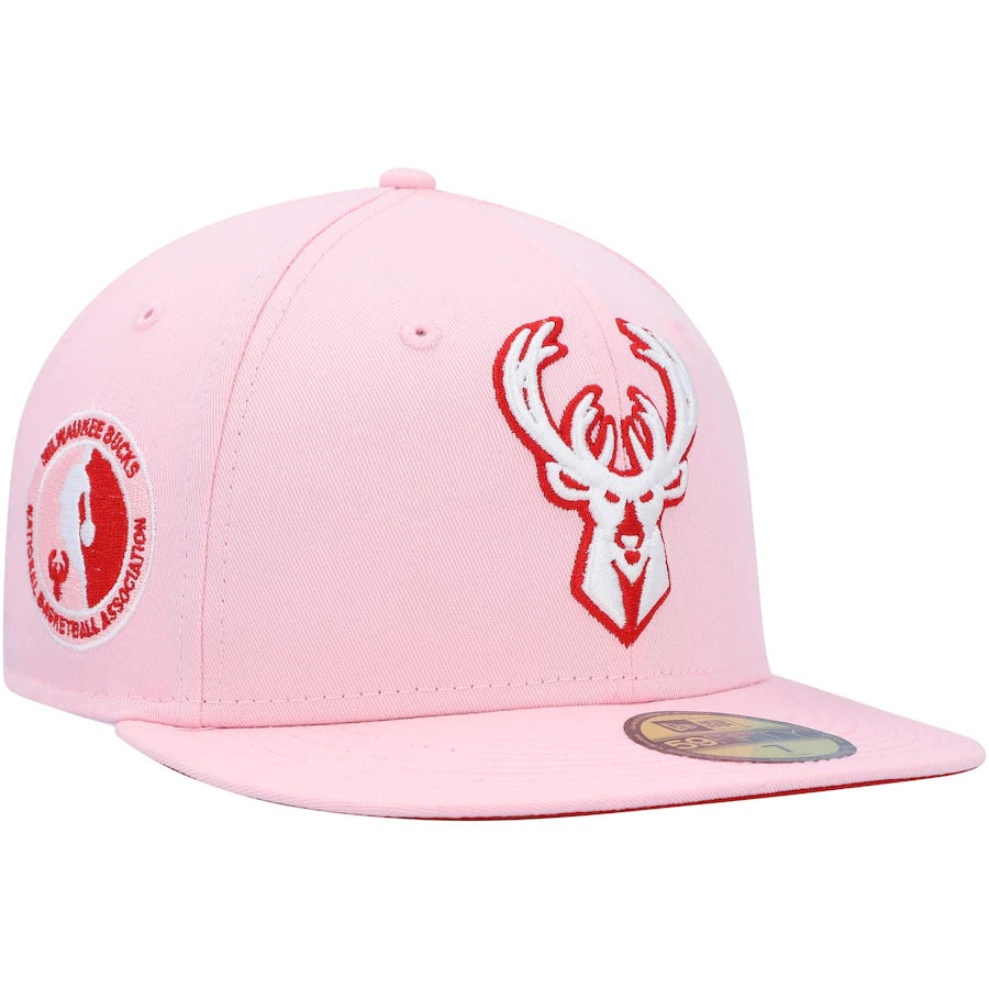 New Era Milwaukee Bucks Pink/Red Candy Cane 59FIFTY Fitted Hat
