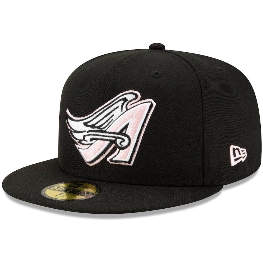 New Era Anaheim Angels Black 50th Season Pink Undervisor 59FIFTY Fitted Hat