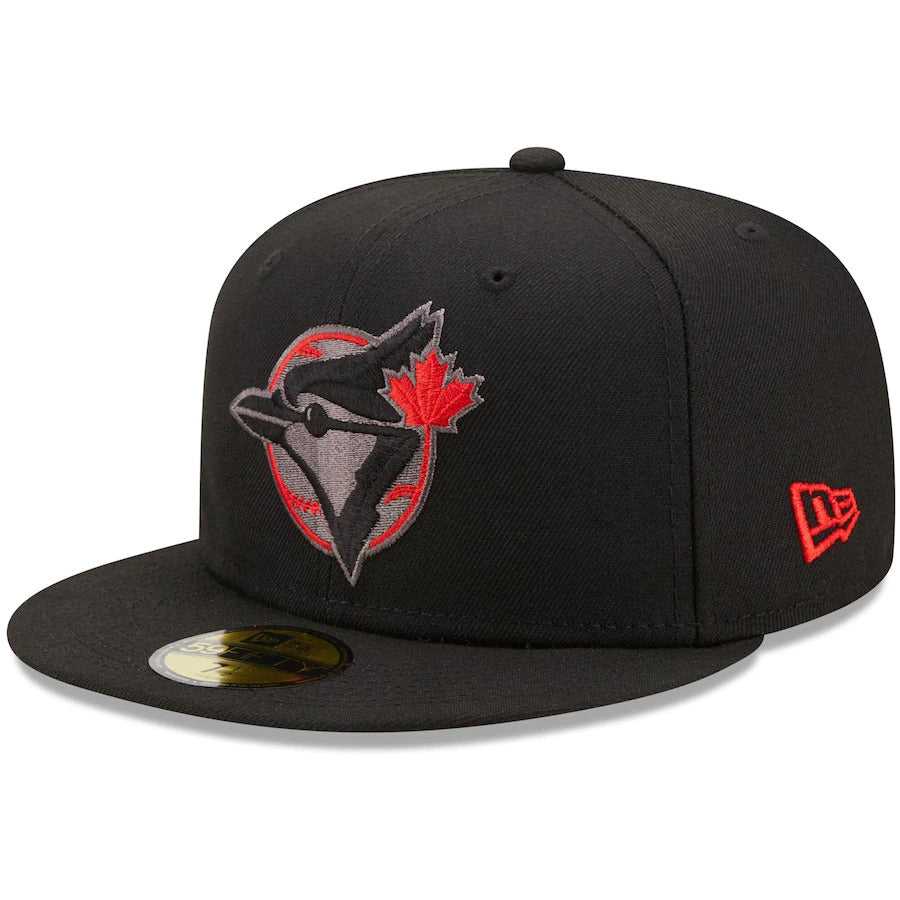 New Era Black Toronto Blue Jays 10th Anniversary Patch Blackout Pop Undervisor 59FIFTY Fitted Hat