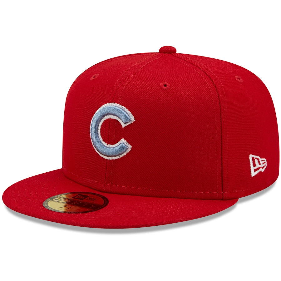 New Era Chicago Cubs Scarlet Red 100 Years at Wrigley Field Blue Undervisor Team 59FIFTY Fitted Hat