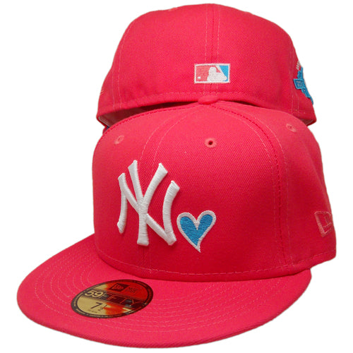 New Era New York Yankees Hot Pink/ Blue Heart 100th Anniversary 59FIFTY Fitted Hat