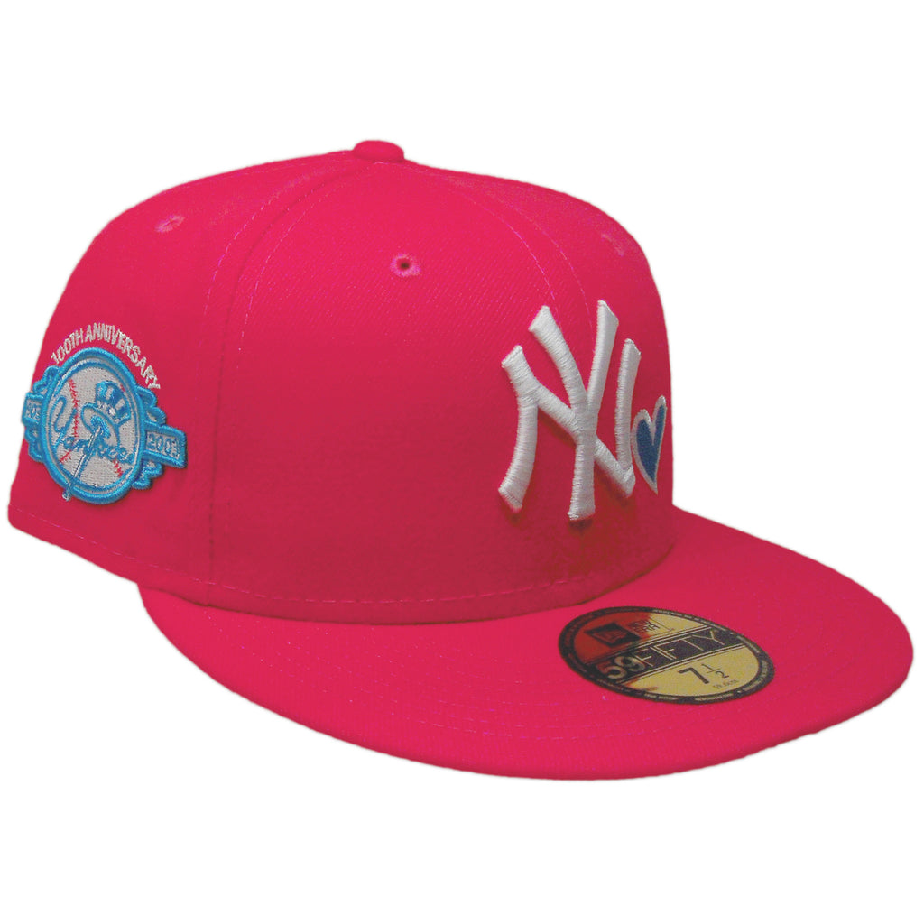 New Era New York Yankees Hot Pink/ Blue Heart 100th Anniversary 59FIFTY Fitted Hat