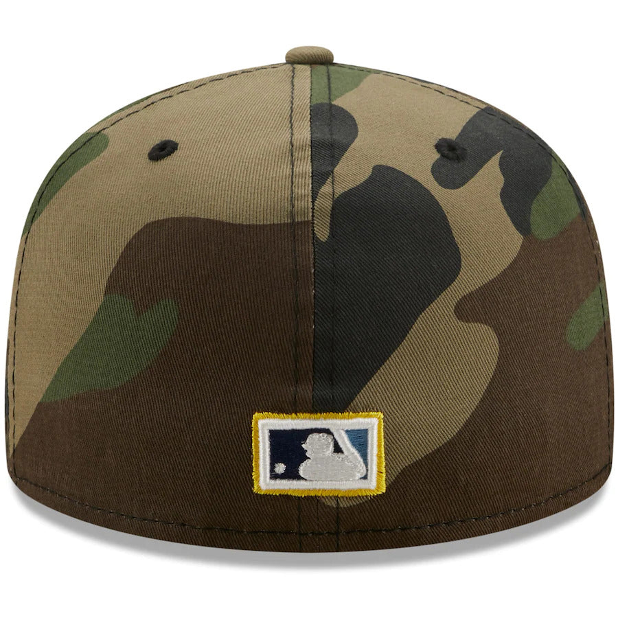 New Era Camo Tampa Bay Rays 20th Anniversary Patch Woodland Undervisor 59FIFTY Fitted Hat