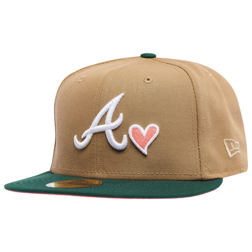 New Era x Champs Sports  Atlanta Braves Tan/Pine Green Pink Hearts 59FIFTY Fitted Hat