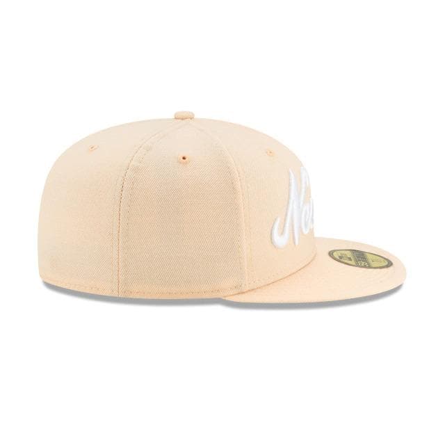 New Era Script Peach Fitted Hat w/ Yeezy Boost 350 V2 Sand Taupe Matching Sneakers