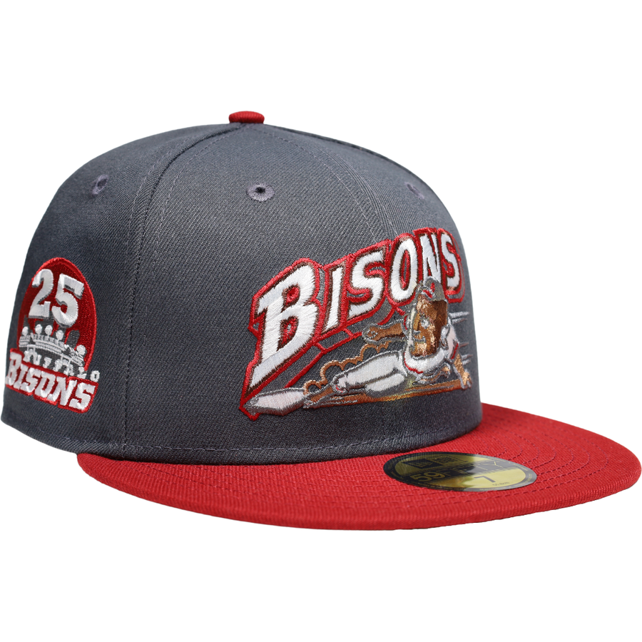 New Era Buffalo Bisons Buster Graphite/Cardinal Red Green UV 59FIFTY Fitted Hat