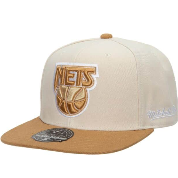 Mitchell & Ness New Jersey Nets Sandman Cream/Light Brown Hardwood Classics Fitted Hat