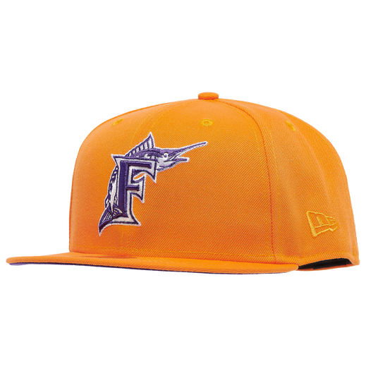 New Era Orange Miami Marlins Purple Undervisor 59FIFTY Fitted Hat