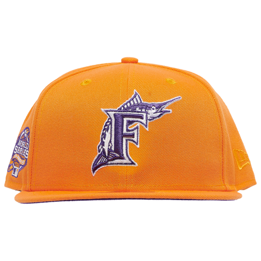 New Era Orange Miami Marlins Purple Undervisor 59FIFTY Fitted Hat