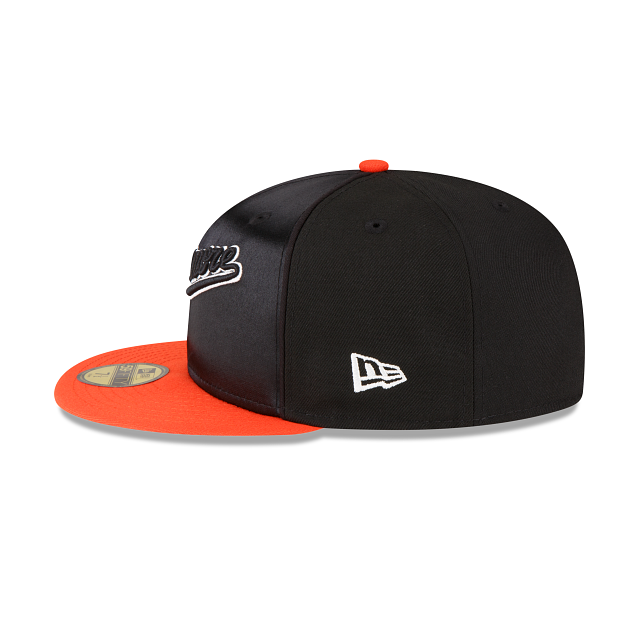 New Era Just Caps Black Satin Baltimore Orioles 2023 59FIFTY Fitted Hat