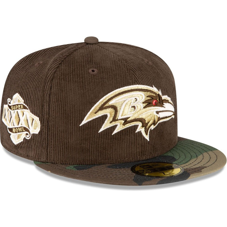 New Era Just Caps Brown Camo Baltimore Ravens 2023 59FIFTY Fitted Hat
