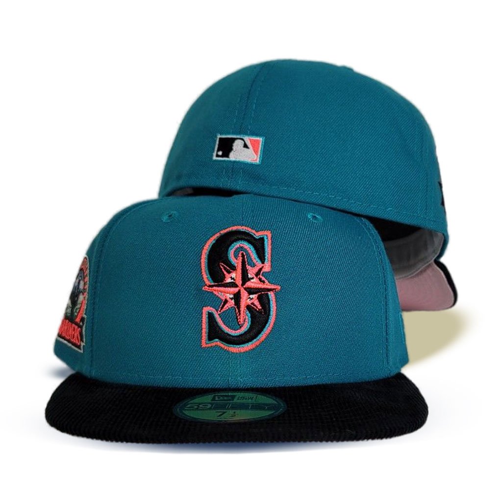 New Era Seattle Mariners Aqua/Black/Pink 30th Anniversary Pink Bottom 59FIFTY Fitted Hat