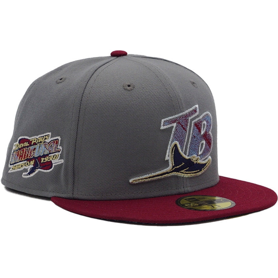 New Era x Fresh Rags Tampa Bay Rays Inaugural Season Storm Grey/Maroon 59FIFTY Fitted Hat