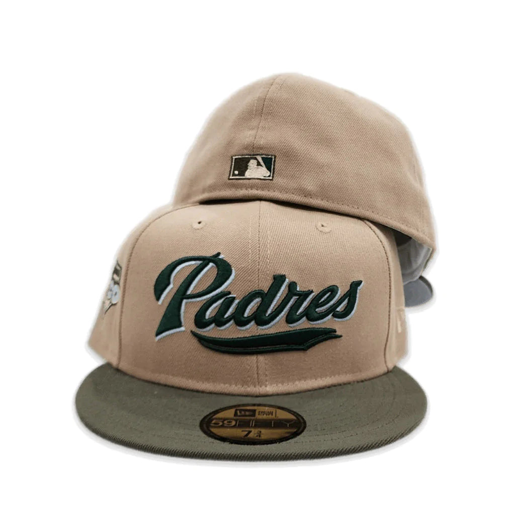 New Era San Diego Padres Script Camel/Olive Green 59FIFTY Fitted Hat