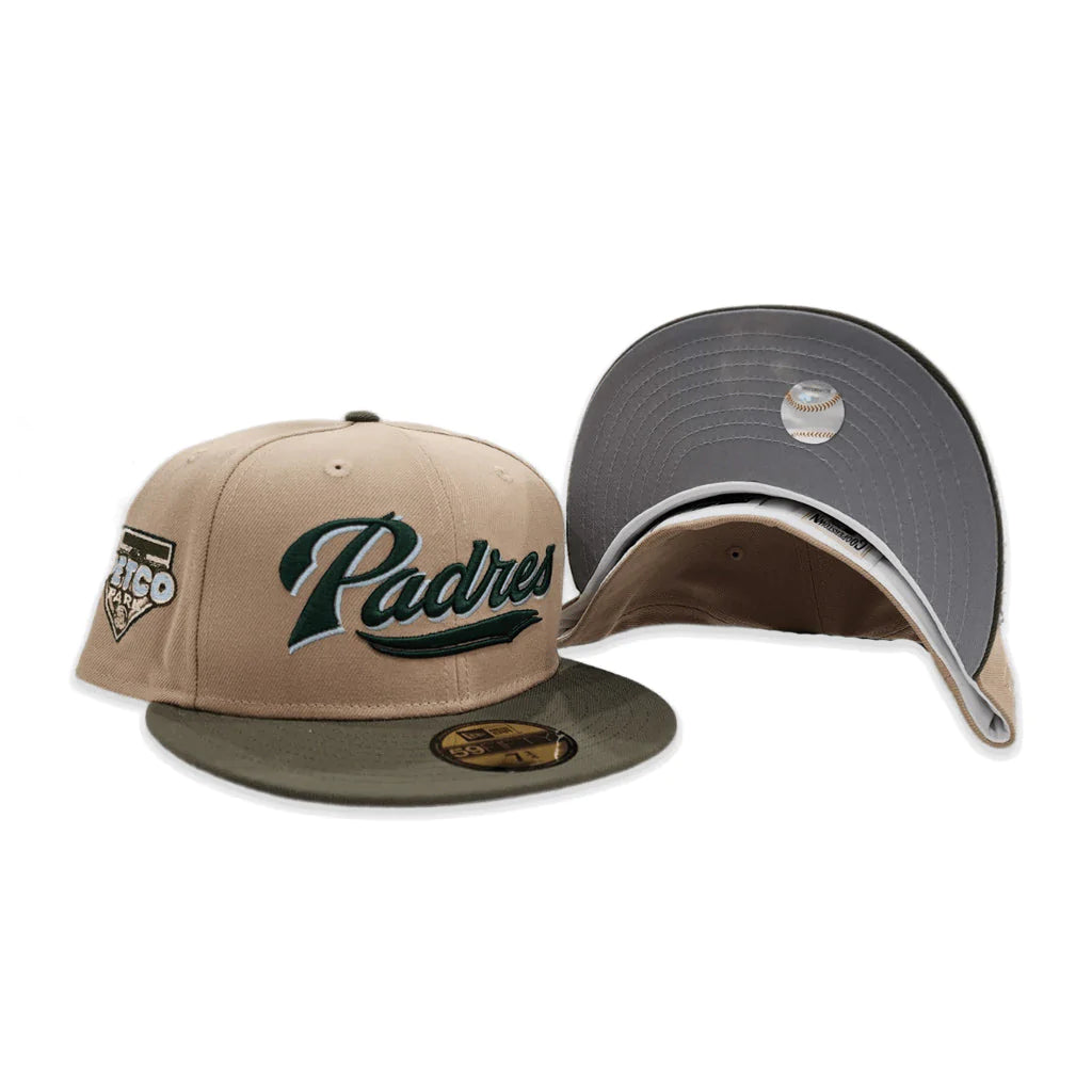New Era San Diego Padres Script Camel/Olive Green 59FIFTY Fitted Hat