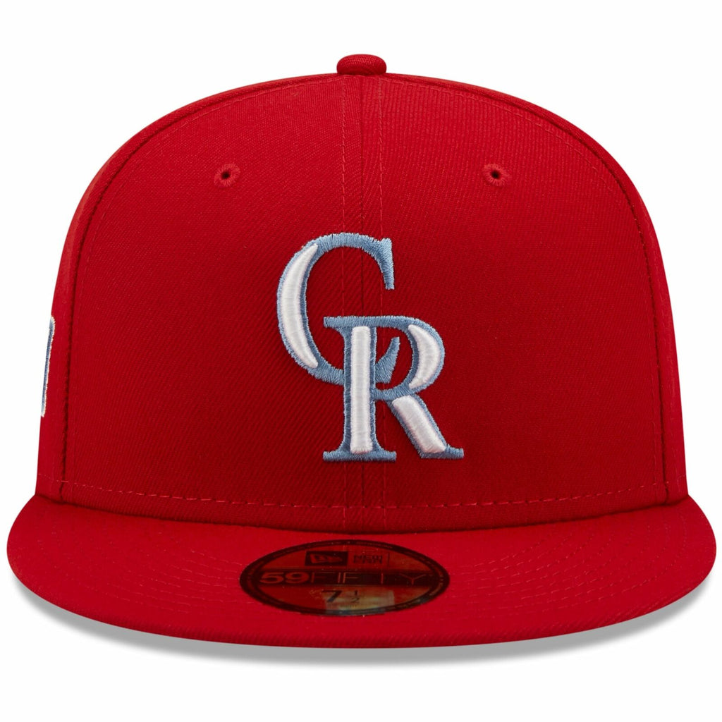 New Era Colorado Rockies Scarlet Red 2007 World Series Blue Undervisor 59FIFTY Fitted Hat