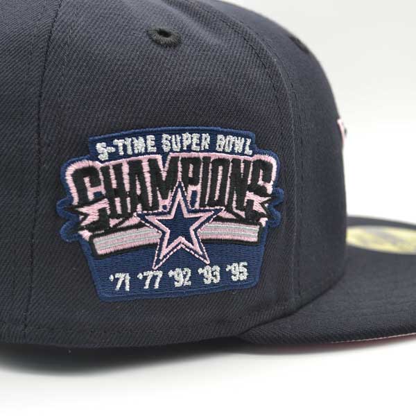 New Era Dallas Cowboys Navy 5-Time Champion Exclusive Pink Bottom 59FIFTY Fitted Hat